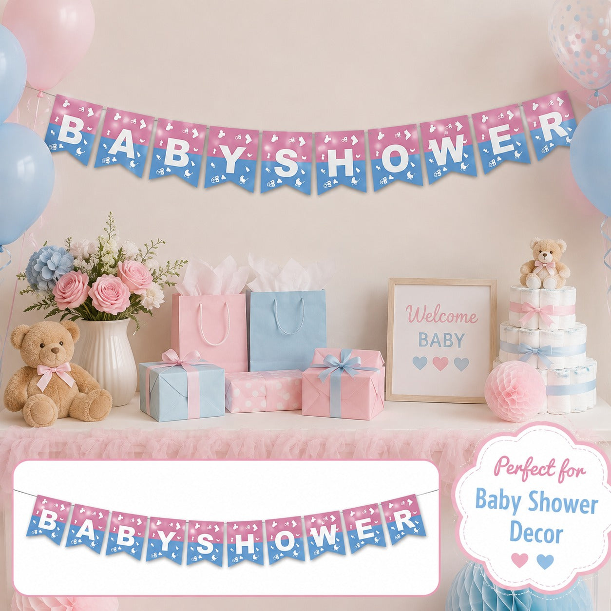 Baby Shower Banner Blue & Pink - 9FT