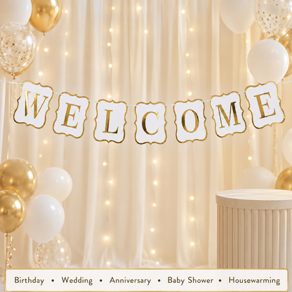 Welcome Banner White & Gold - 9FT