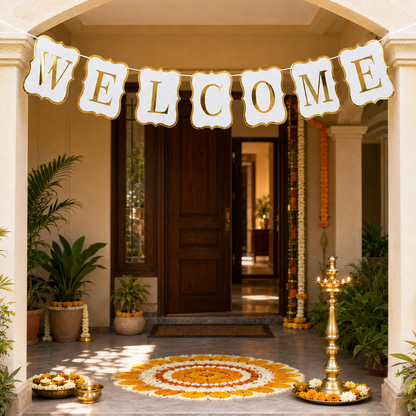 Welcome Banner White & Gold - 9FT