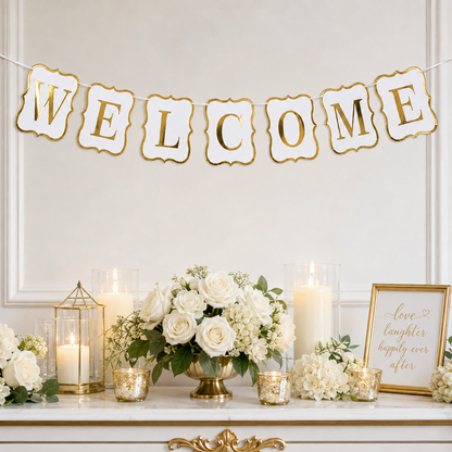 Welcome Banner White & Gold - 9FT