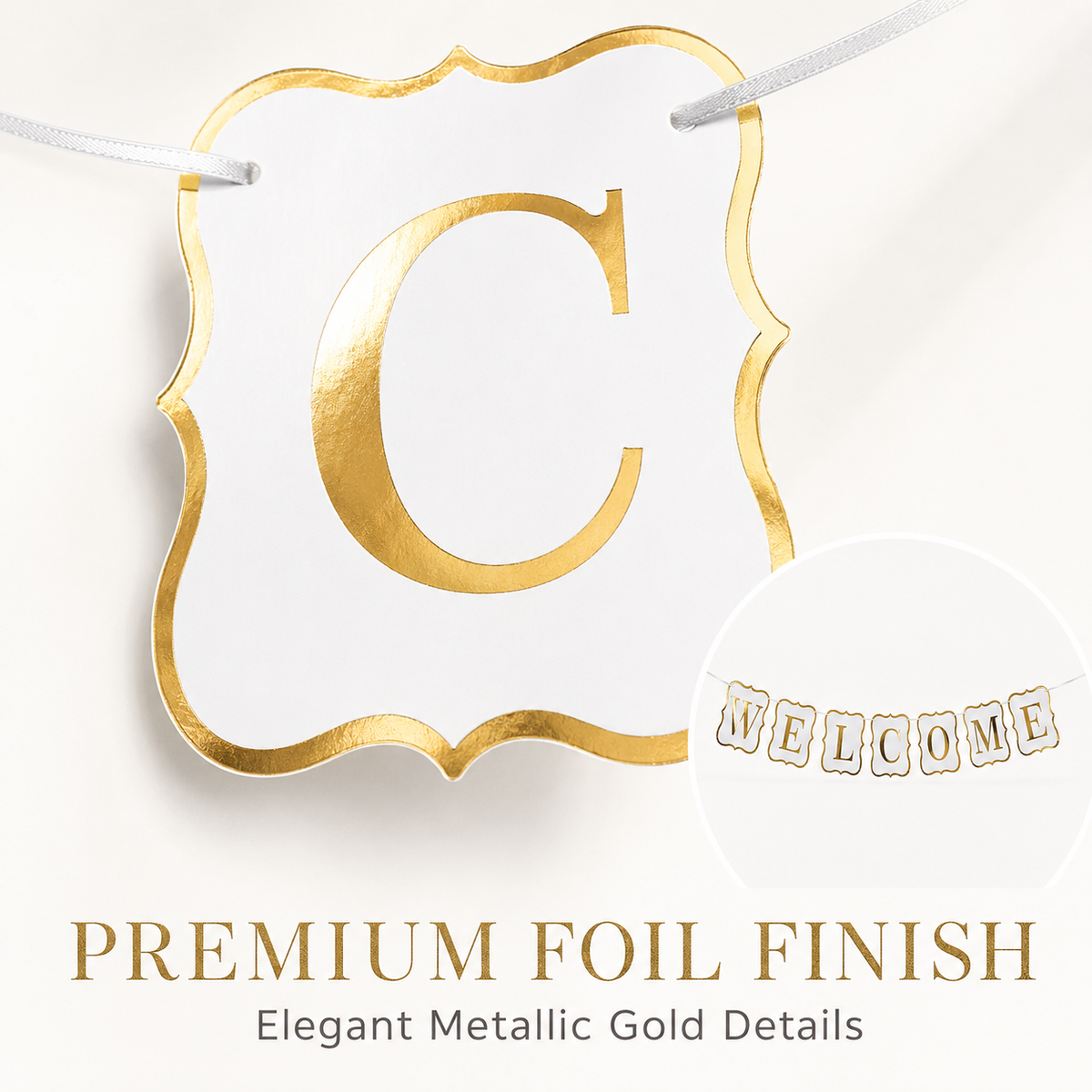 Welcome Banner White & Gold - 9FT