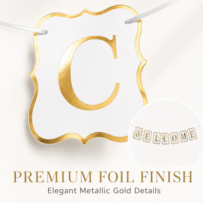 Welcome Banner White & Gold - 9FT
