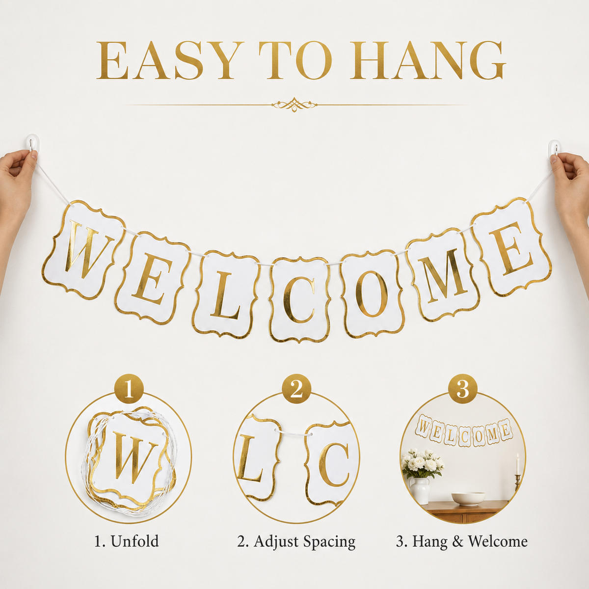 Welcome Banner White & Gold - 9FT