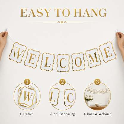 Welcome Banner White & Gold - 9FT