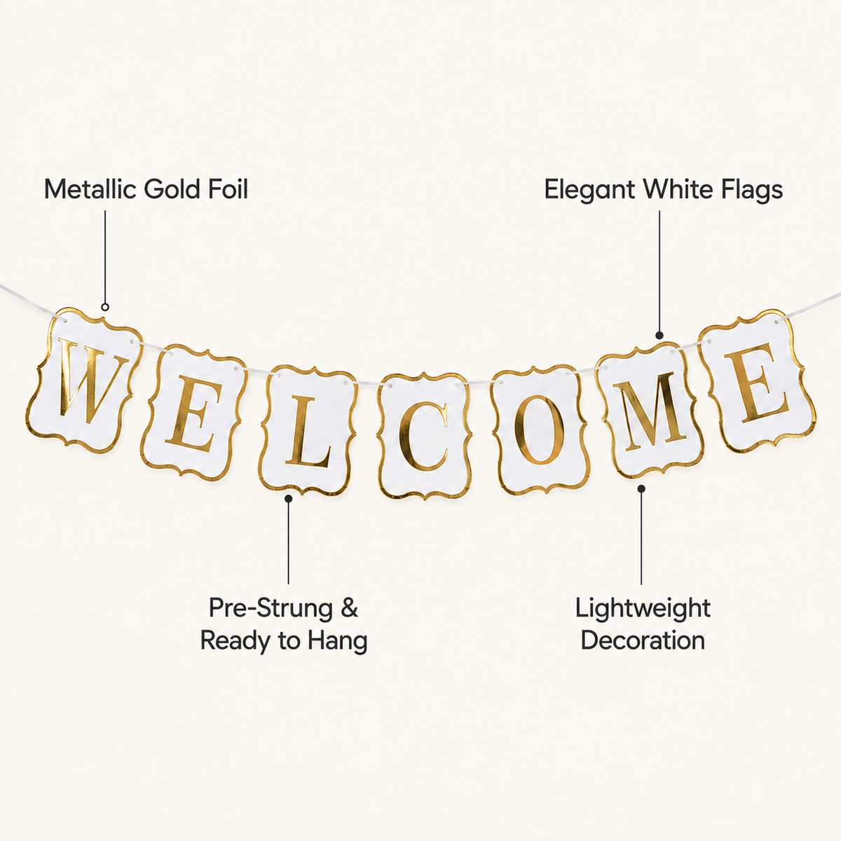 Welcome Banner White & Gold - 9FT