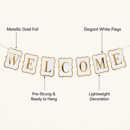 Welcome Banner White & Gold - 9FT