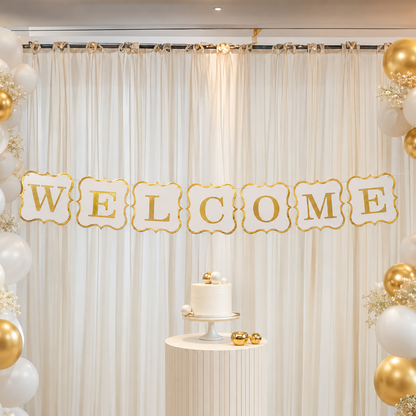 Welcome Banner White & Gold - 9FT