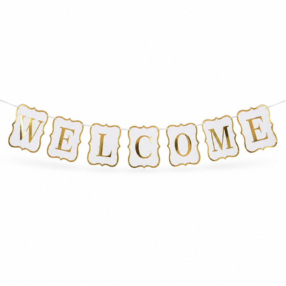 Welcome Banner White & Gold - 9FT