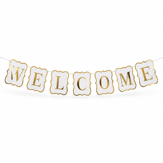 Welcome Banner White & Gold - 9FT