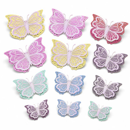 Pastel Butterfly Glitter 3D Cutouts - 12PC