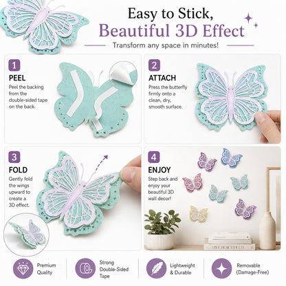 Pastel Butterfly Glitter 3D Cutouts - 12PC