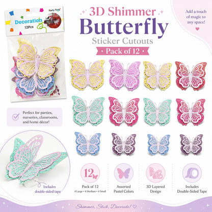 Pastel Butterfly Glitter 3D Cutouts - 12PC