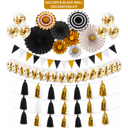 Golden & Black Wall Decoration Kit & Balloons Set - Set of 47PC