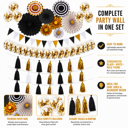 Golden & Black Wall Decoration Kit & Balloons Set - Set of 47PC