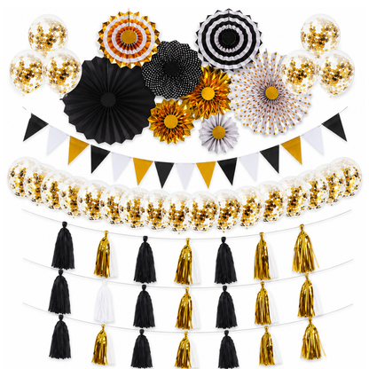 Golden & Black Wall Decoration Kit & Balloons Set - Set of 47PC