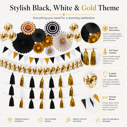 Golden & Black Wall Decoration Kit & Balloons Set - Set of 47PC