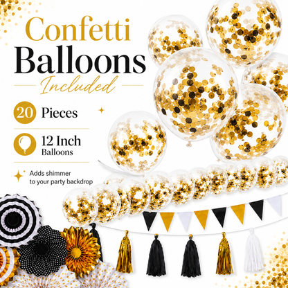 Golden & Black Wall Decoration Kit & Balloons Set - Set of 47PC