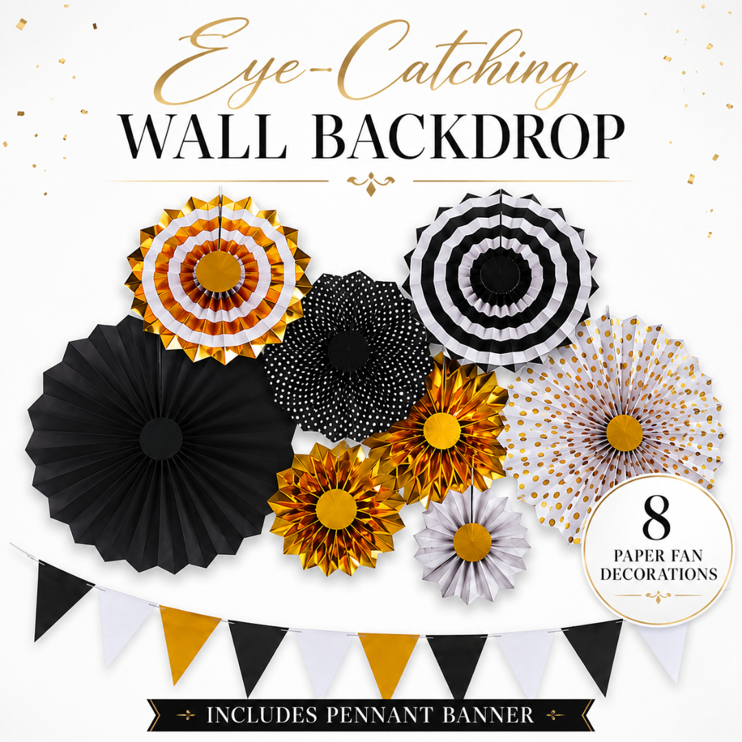 Golden & Black Wall Decoration Kit & Balloons Set - Set of 47PC