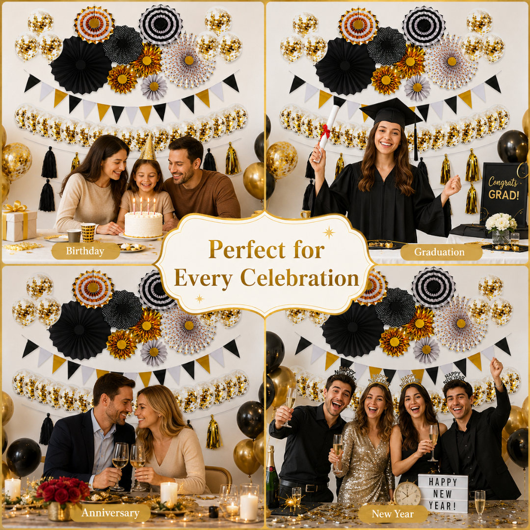 Golden & Black Wall Decoration Kit & Balloons Set - Set of 47PC