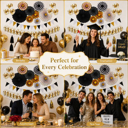 Golden & Black Wall Decoration Kit & Balloons Set - Set of 47PC
