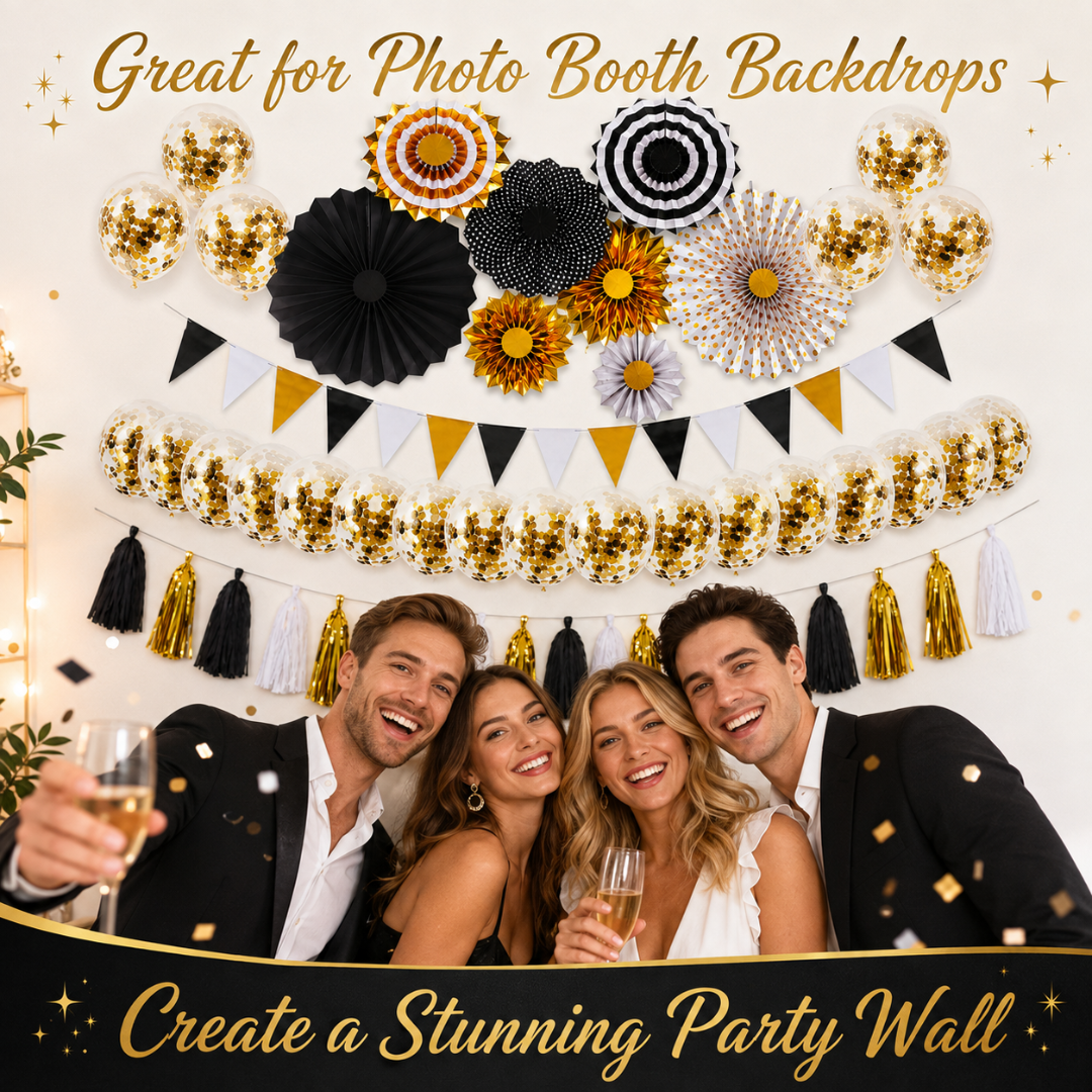 Golden & Black Wall Decoration Kit & Balloons Set - Set of 47PC