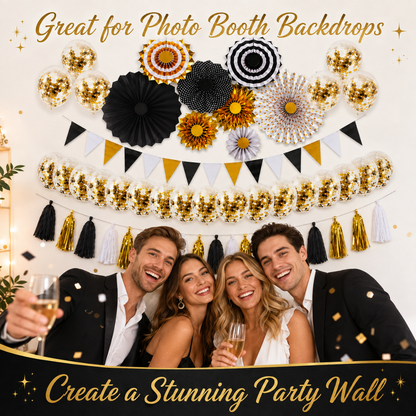 Golden & Black Wall Decoration Kit & Balloons Set - Set of 47PC