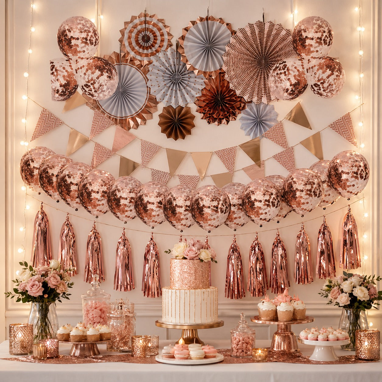 Rose Gold Wall Decoration Kit & Balloons - 47PC Set