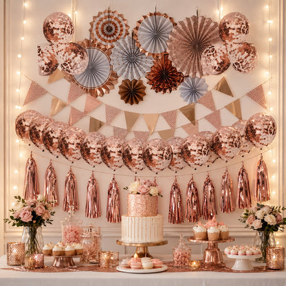 Rose Gold Wall Decoration Kit & Balloons - 47PC Set