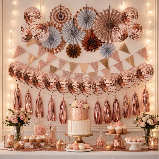 Rose Gold Wall Decoration Kit & Balloons - 47PC Set