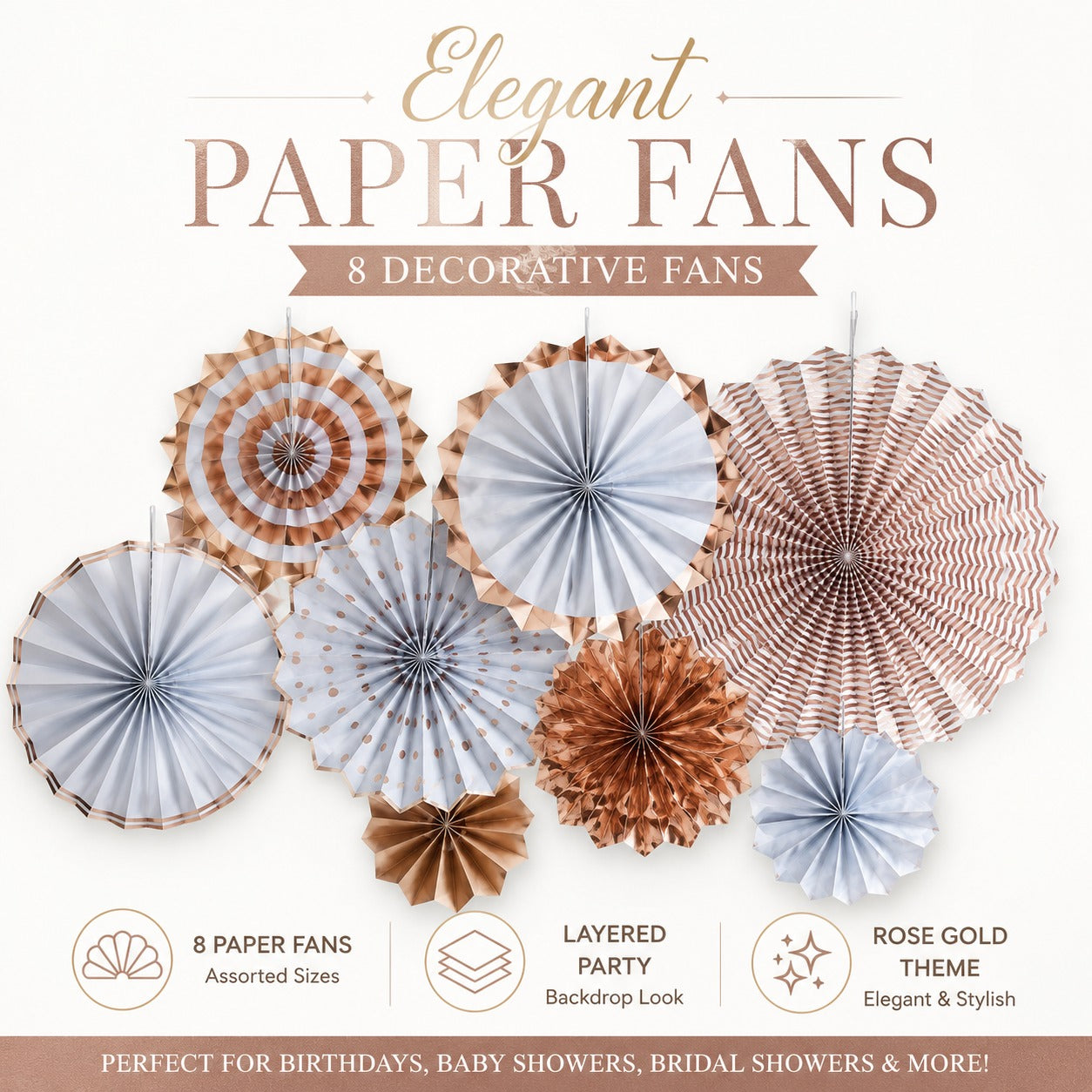 Rose Gold Wall Decoration Kit & Balloons - 47PC Set