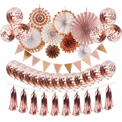 Rose Gold Wall Decoration Kit & Balloons - 47PC Set