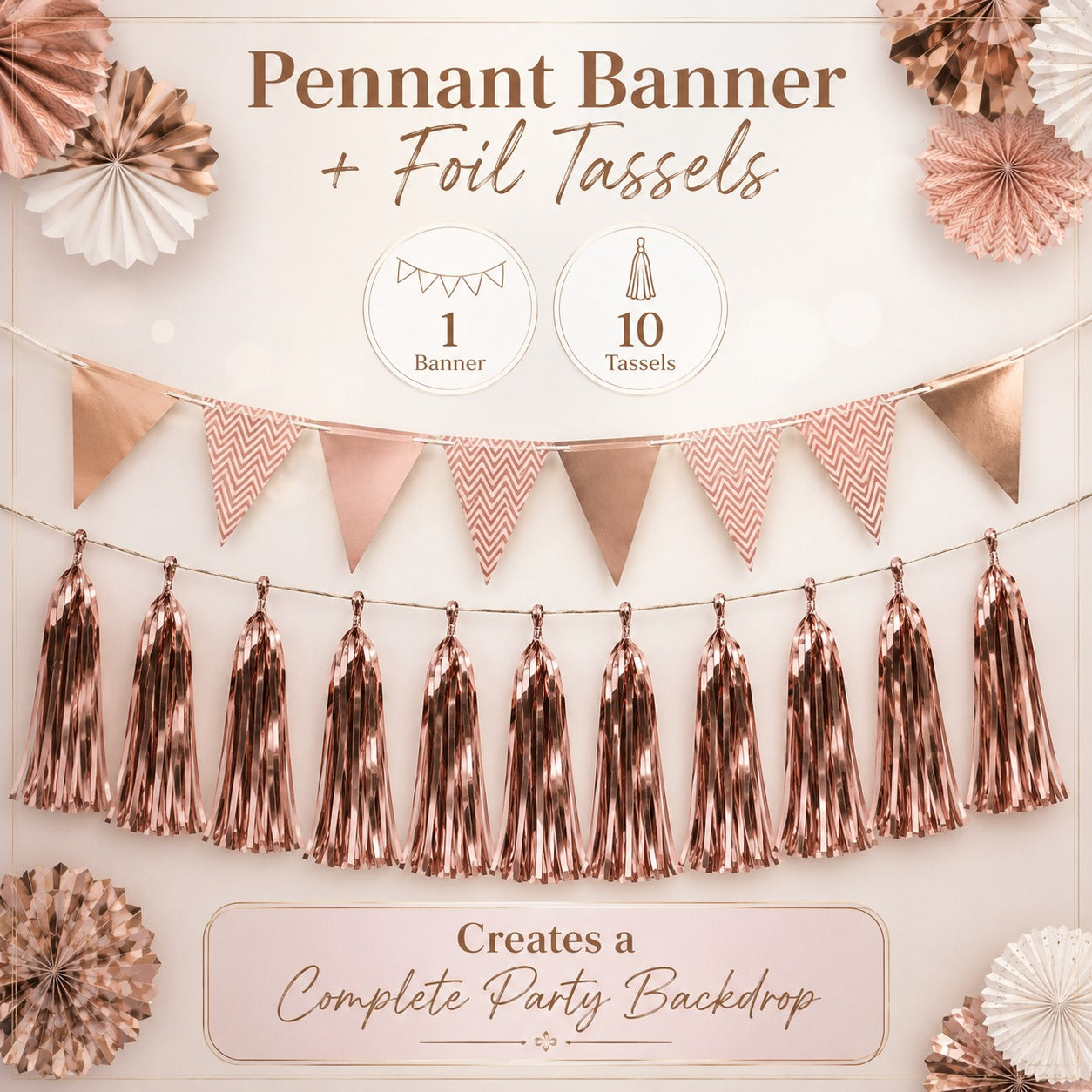 Rose Gold Wall Decoration Kit & Balloons - 47PC Set