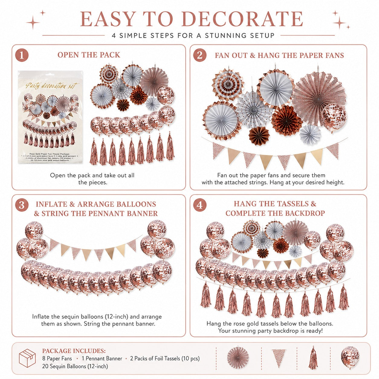 Rose Gold Wall Decoration Kit & Balloons - 47PC Set