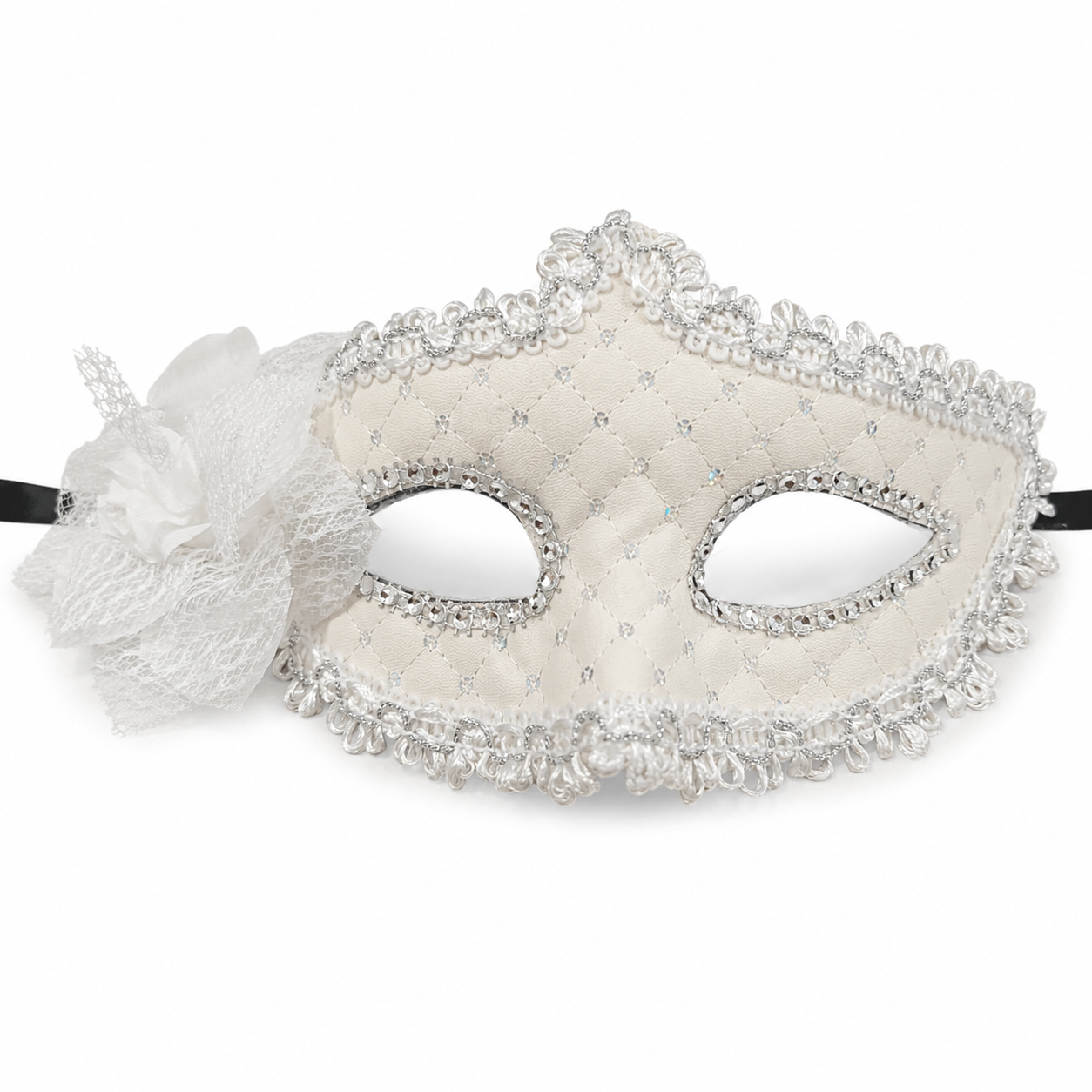 Premium Luxury White Leatherite Mask with Flower - 1PC