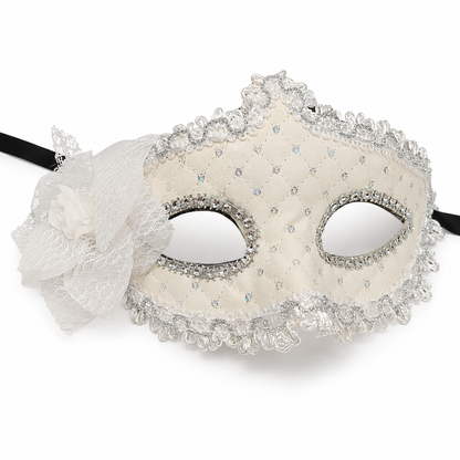 Premium Luxury White Leatherite Mask with Flower - 1PC