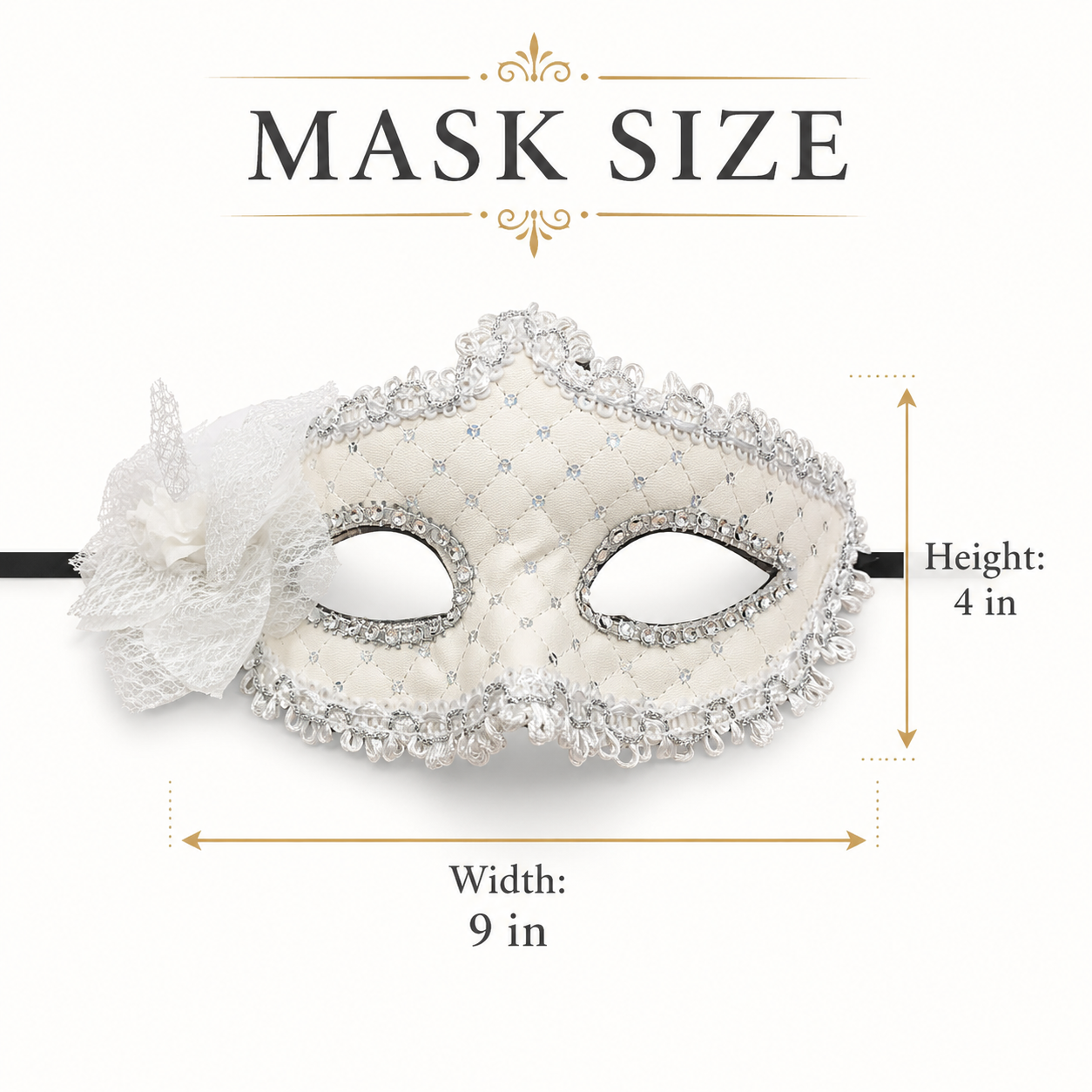 Premium Luxury White Leatherite Mask with Flower - 1PC