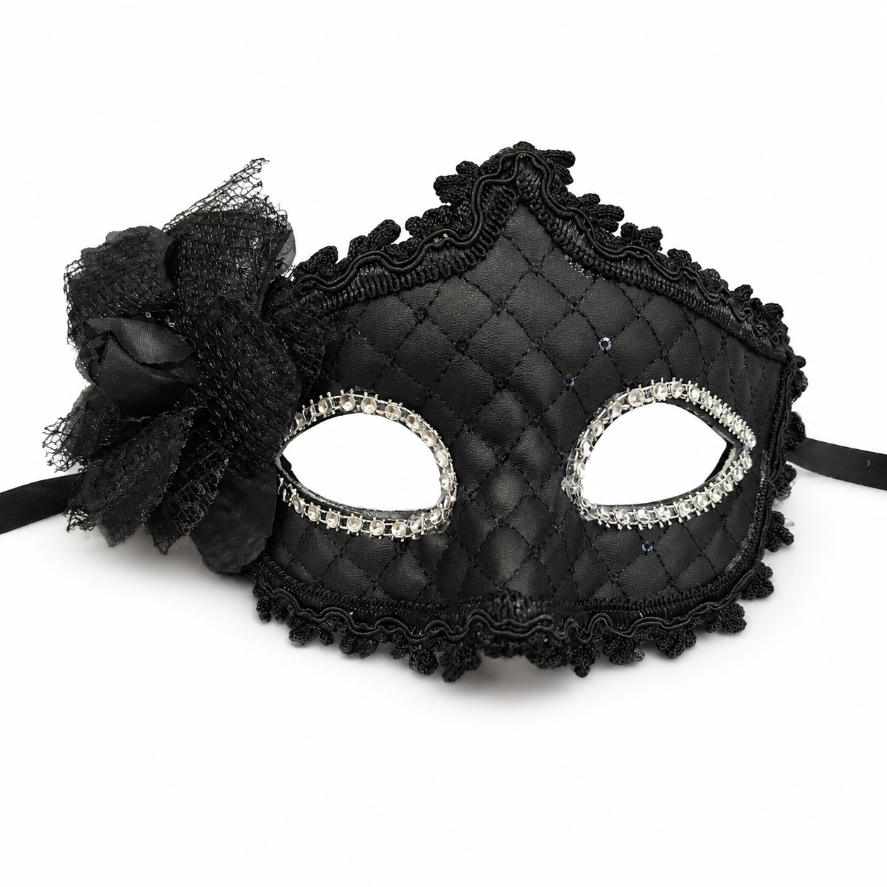 Premium Luxury Black Leatherite Mask with Flower - 1PC