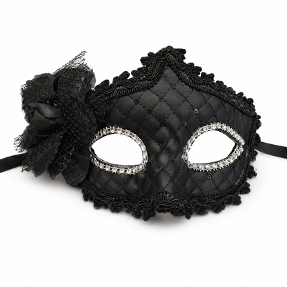 Premium Luxury Black Leatherite Mask with Flower - 1PC