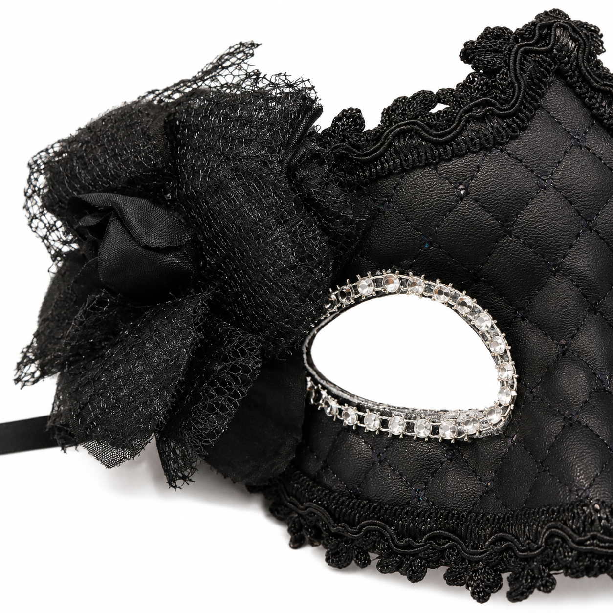 Premium Luxury Black Leatherite Mask with Flower - 1PC