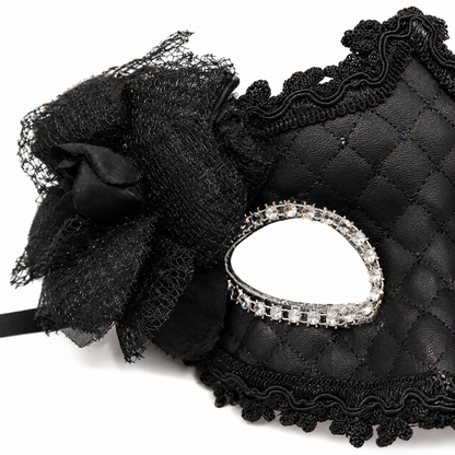 Premium Luxury Black Leatherite Mask with Flower - 1PC