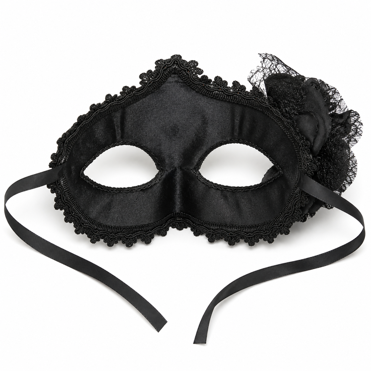 Premium Luxury Black Leatherite Mask with Flower - 1PC