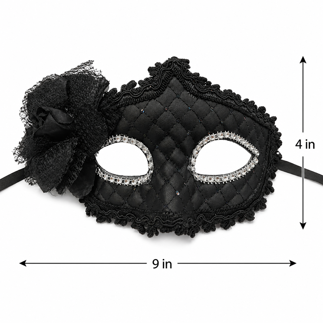 Premium Luxury Black Leatherite Mask with Flower - 1PC