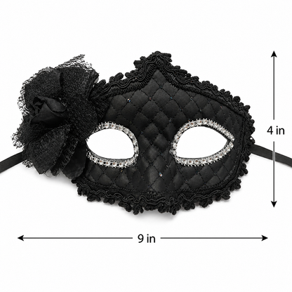 Premium Luxury Black Leatherite Mask with Flower - 1PC
