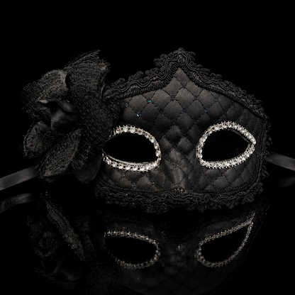 Premium Luxury Black Leatherite Mask with Flower - 1PC