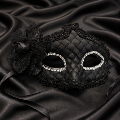 Premium Luxury Black Leatherite Mask with Flower - 1PC