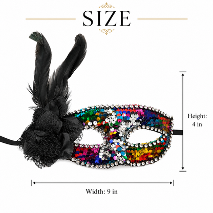 Multicolor Sequin Mask with Feather - 1PC