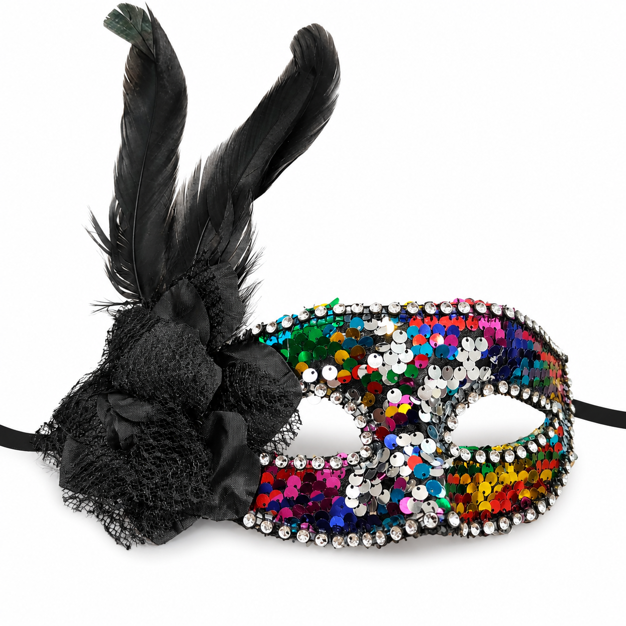 Multicolor Sequin Mask with Feather - 1PC