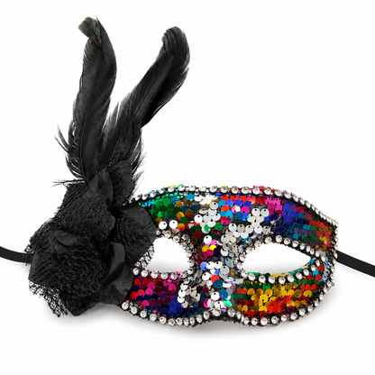 Multicolor Sequin Mask with Feather - 1PC