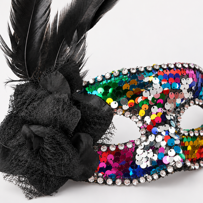 Multicolor Sequin Mask with Feather - 1PC