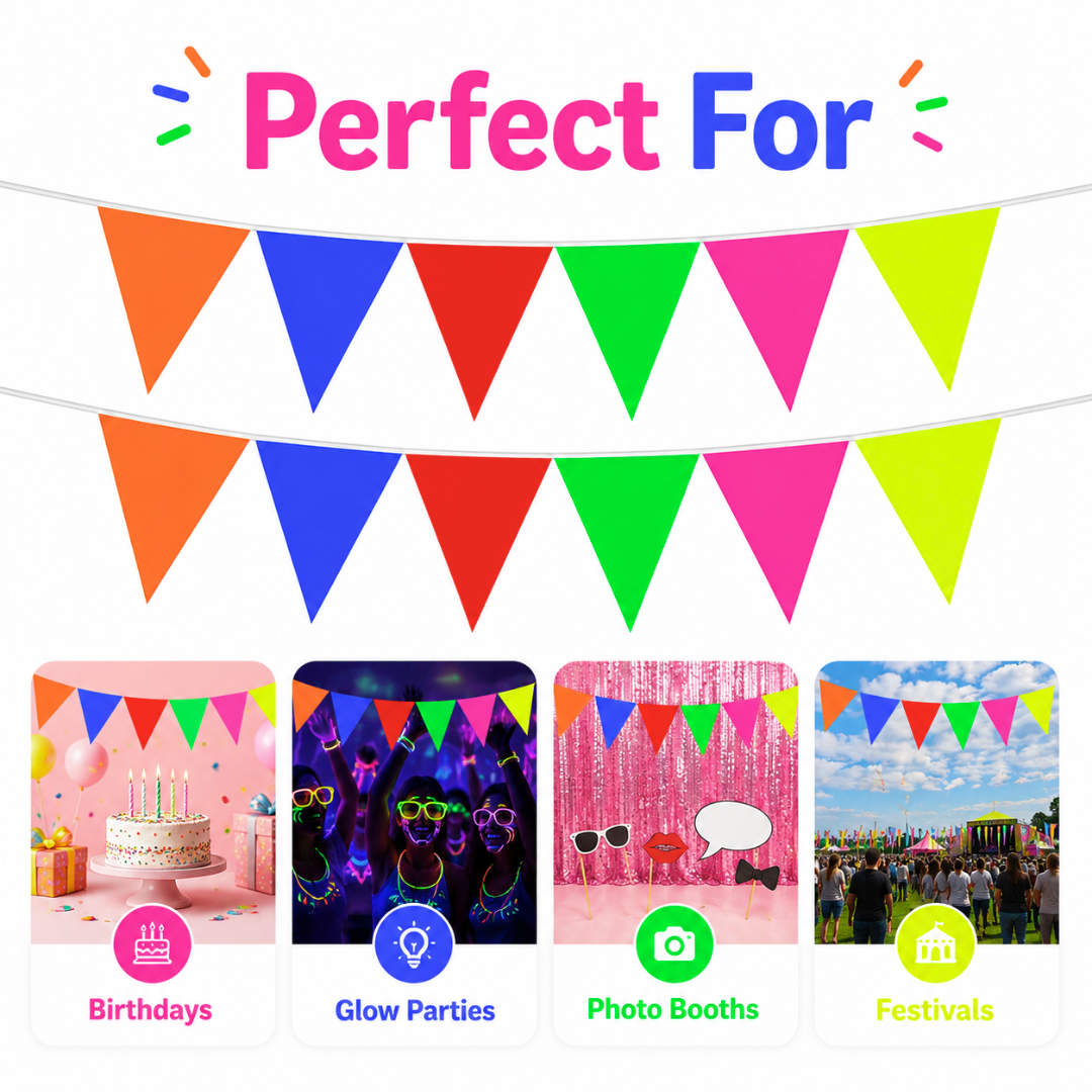 Neon UV Glow in the Dark Buntings - 9FT
